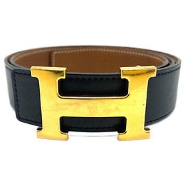 Cinturón de cuero reversible Hermès Constance Castaño Negro
