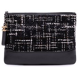 Chanel Schwarze Mittelgroße Tweed Gabrielle O Clutch Schwarz
