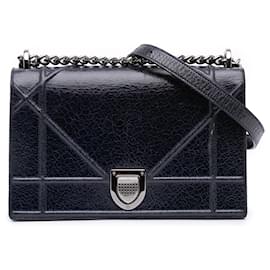 Dior-Dior Blue Medium Crackled Deerskin Diorama Flap-Blue,Navy blue