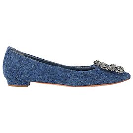 Manolo Blahnik Hangisi Embellished Flats in Blue Tweed Blue Light blue