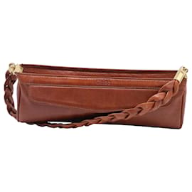Chloé Braided Strap Shoulder Bag in Brown Leather Brown Red