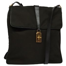 Bolsa de Ombro PRADA Nylon Caqui Dourado Auth bs28237 Dourado Caqui
