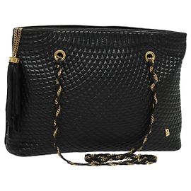 BALLY Bolsa de Ombro de Corrente Couro Preto Dourado Auth kk542 Preto Dourado