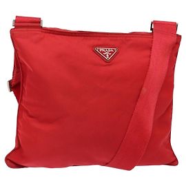 PRADA Shoulder Bag Nylon Red Silver Auth bs28053 Silvery Red