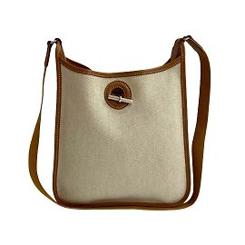 Bolsa de Ombro em Couro H Buffle Toile PM Vespa da Hermès Marrom Branco