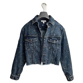 Alaïa Blue Eyelet Denim Cropped Jacket Blue