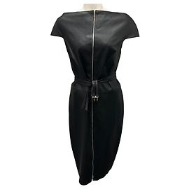 Schwarzes Stretch-Lammlederkleid mit Gürtel von Jitrois Schwarz