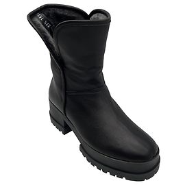 Robert Clergerie Black Lamb Shearling Lined Lug Sole Foldover Leather Boots Black