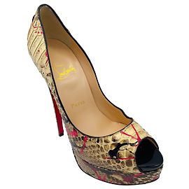 Christian Louboutin Creme / Rosa Multi Python Tinta Salpicada Lady Peep 150 Sapatos de Salto Multicor