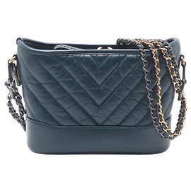 Chanel Gabrielle Small Lambskin Leather Chevron Shoulder Bag Blue Blue