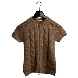 Prada Zip Strickpullover aus Wolle und Mohair Braun Braun