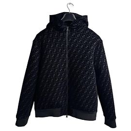 Fendi FF Monogram Chenille Zip Hoodie Schwarz Schwarz