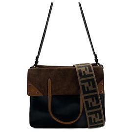 Bolsa transversal Fendi Flip preta de couro Preto