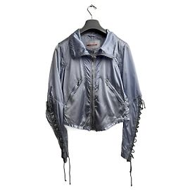 Prada Nylon Parachute Cropped Biker Jacket Blue Blue