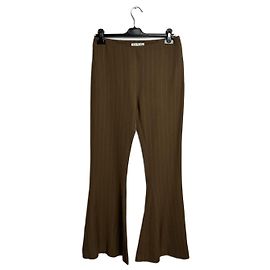 Acne Studios Khaki Flared Stripe Trousers Wool Blend Brown