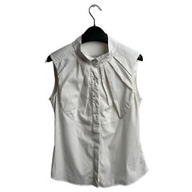Céline Sleeveless White Cotton Blouse White