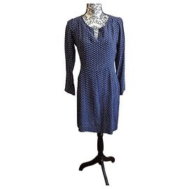 Hartford Robe midi manches longues bleu avec carre blanc hatford taille 2 38 M Blanc Bleu