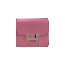 Hermès Cartera Mini Bi-fold Constance Compact de Cuero Epsom Hermes Rosa