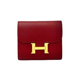 Billetera Mini Bifold Compacta de Cuero Constance de Hermès Roja