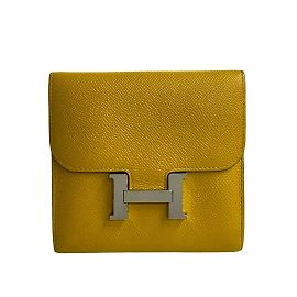 Hermès Hermes Constance Compact Epsom Leather Bifold Wallet Yellow