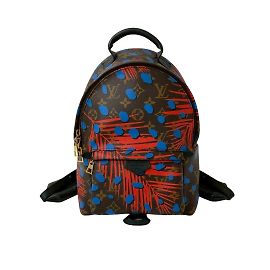 Louis Vuitton Palm Springs Monogram Jungle Dot Leather Backpack Brown Red Blue