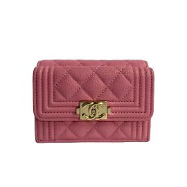 Chanel Boy Caviar Leather Tri-fold Wallet Pink