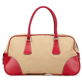 Bolsa Bauletto em lona Canapa com detalhes em cinghiale marrom da Prada Marrom Bege