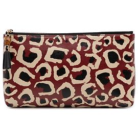 Clutch de couro com estampa de leopardo vermelho Gucci com alça de bambu Vermelho