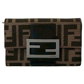 Fendi Zucca FF Logo Bi-Fold Geldbörse Braun Schwarz Khaki