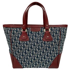 Christian Dior Logo Trotter Pattern Handbag Tote Bag Dark red Navy blue