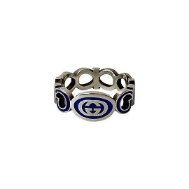 GUCCI Interlocking G Emaille Ring Silber Blau