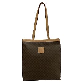 Céline Bolsa tote de couro Celine Macadam Blason Triomphe Marrom Bege