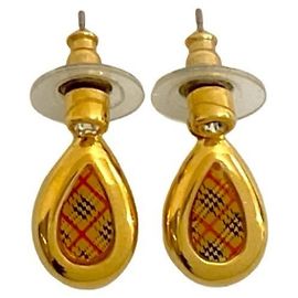 Burberry Nova Check Gold Stud Earrings Golden Yellow