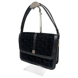 Borsa monogramma in lana e pelle Givenchy vintage nera e marrone Nero