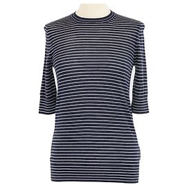 Loro Piana Navy Blue/White Knitted Striped Long Sleeve Top White Navy blue