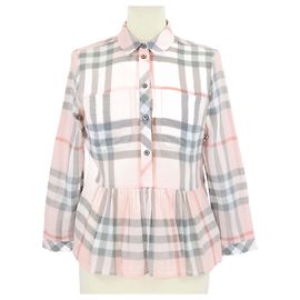 Blusa a maniche lunghe plissettata a quadri rosa Burberry Brit Rosa