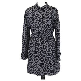 Prada Grey/Black Leopard Print Puffer Belted Trench Coat Black Grey