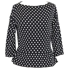 Christian Dior Black/White Patterned Bateau Neckline Long Sleeve Tops Black White