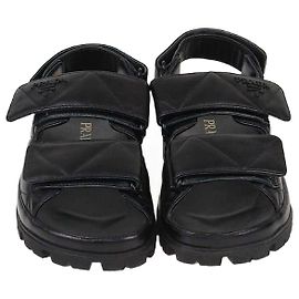 Prada Black Quilted Flat Sandals Black