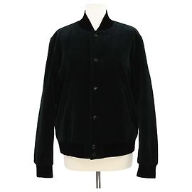 Saint Laurent Dunkelgrüne Samt Varsity-Jacke Andere