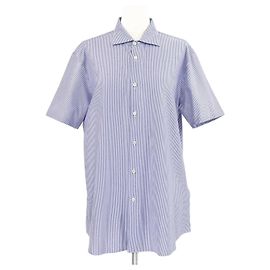 Camicia a maniche corte con bottoni a righe blu Prada Sport Blu