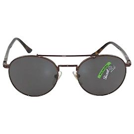 Persol Metallic Brown/Black Polarized Round Sunglasses Brown Black
