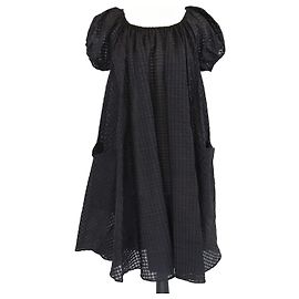 Hermès Hermes Schwarzes Karomuster Kurzarm-Minikleid Schwarz
