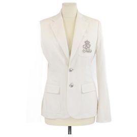 Cremefarbener Blazer mit gesticktem Wappen von Ralph Lauren Roh
