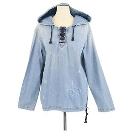 Giacca con cappuccio in denim blu lavato e strappato di Saint Laurent Altro