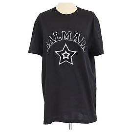 Camiseta preta de tweed com logo bordado Balmain Preto