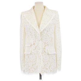 Dolce & Gabbana Off White Lace Single Breasted Blazer Eggshell