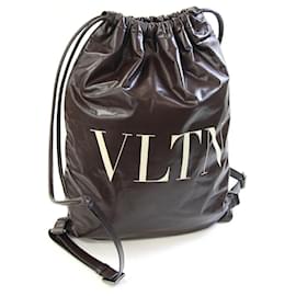 Valentino Garavani Brown Leather Drawstring Backpack Brown