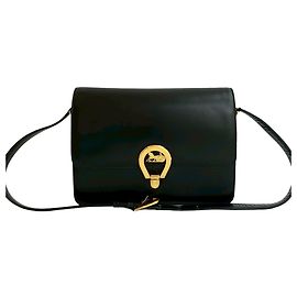 Céline Bolsa semi-ombro em couro Horseshoe da Celine Preto