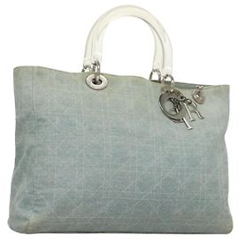 Christian Dior Canage Handtasche Denim Hellblau Silber Auth 136187 Silber Hellblau